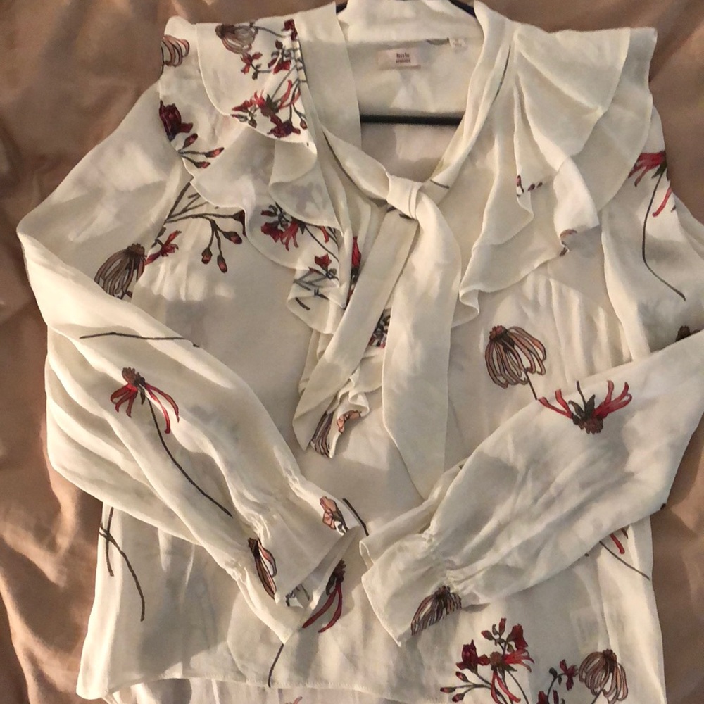 Little Moon tie neck floral blouse